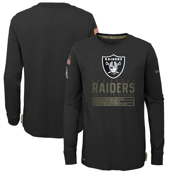 Youth Las Vegas Raiders Black NFL 2020 Salute To Service Sideline Performance Long Sleeve T-Shirt